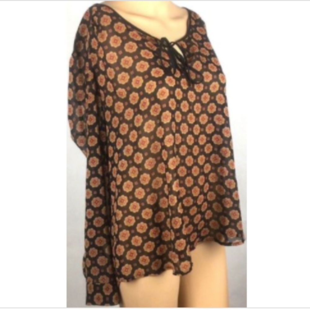 Daniel Rainn Womens Blouse Sheer Floral Keyhole